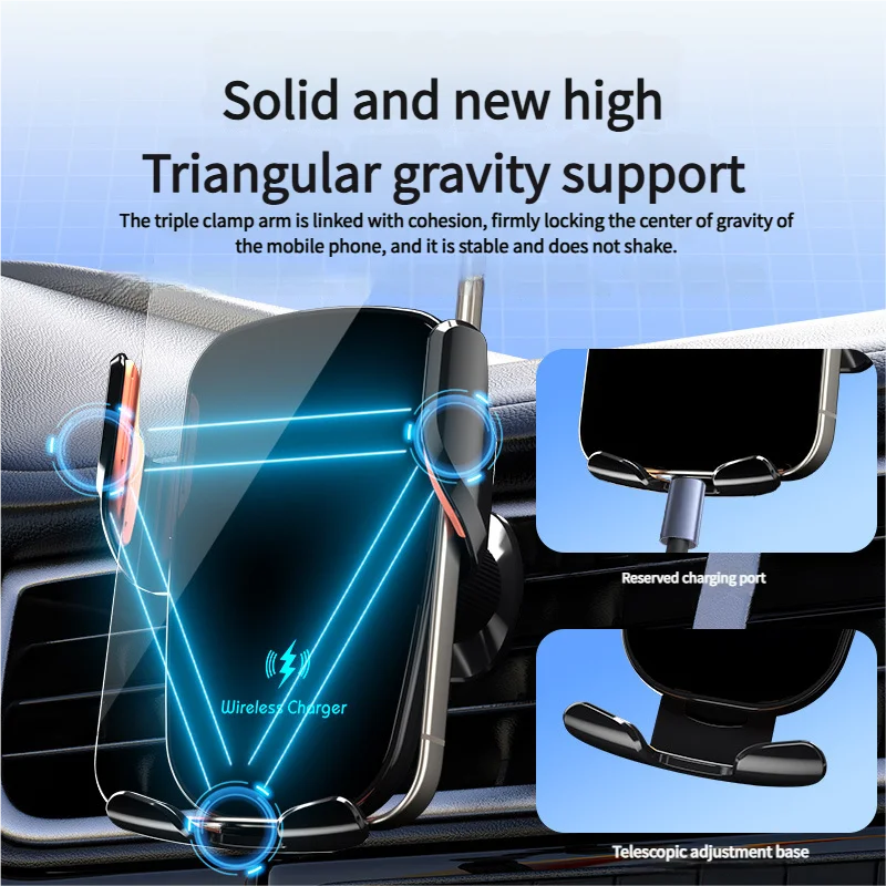 Smart Induction Car Phone Holder – 15W Wireless Fast Charging Mount