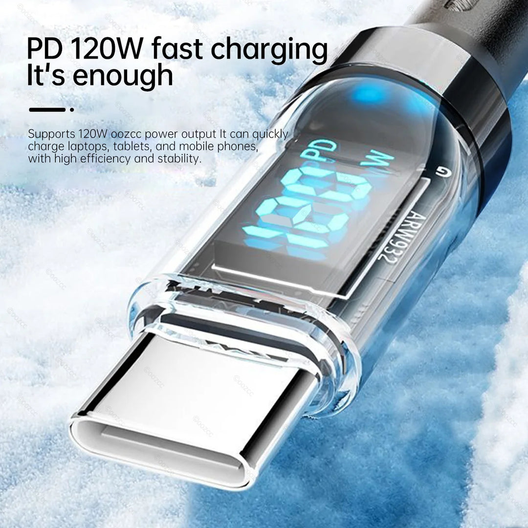 MFi Lightning Fast Charge Data Sync Cable with LCD Display — 120w lightning fast charging cable