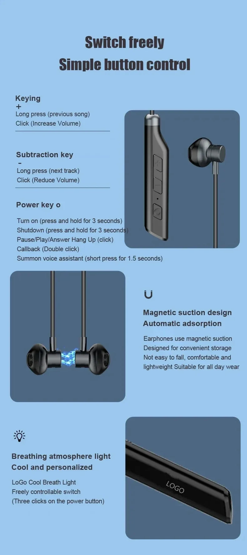 LIUTIANFEI Wireless Bluetooth Neckband Headphones for Sale - Long Battery Life