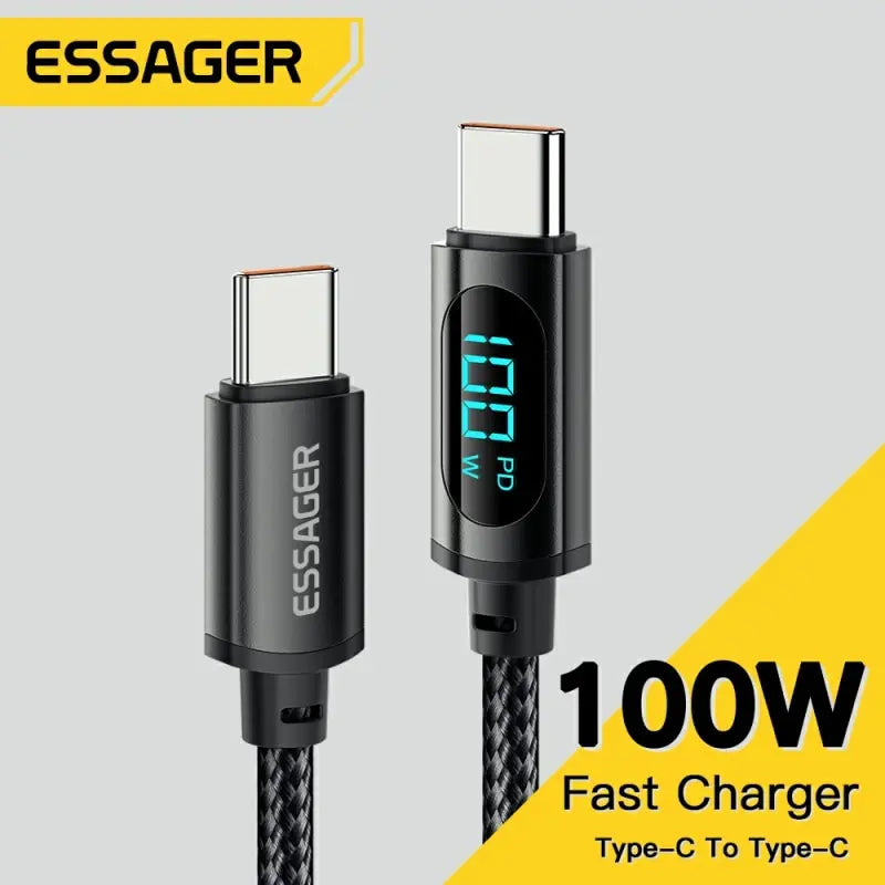 ESSAGER 100W USB-C to C Cable with LED Display | PD Fast Charging Xiaomi POCO Realme MacBook iPad