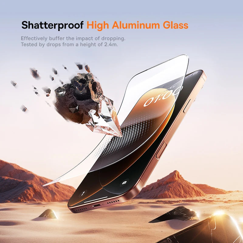 Baseus Crystal HD Tempered Glass iPhone 17 16 15 14 13 12 Pro Max Anti-Spy Dust-Free 0.33mm 95% Clear