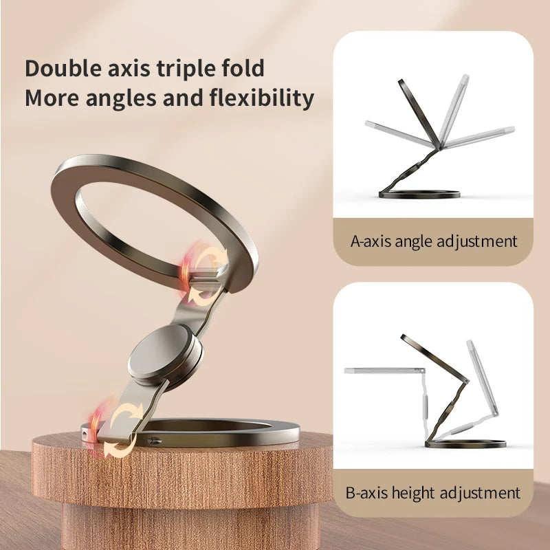 2025 Double-Sided MagSafe Phone Holder for iPhone 14/15/16, Foldable 360° Rotating Stand with Strong Magnet & Finger Grip Support