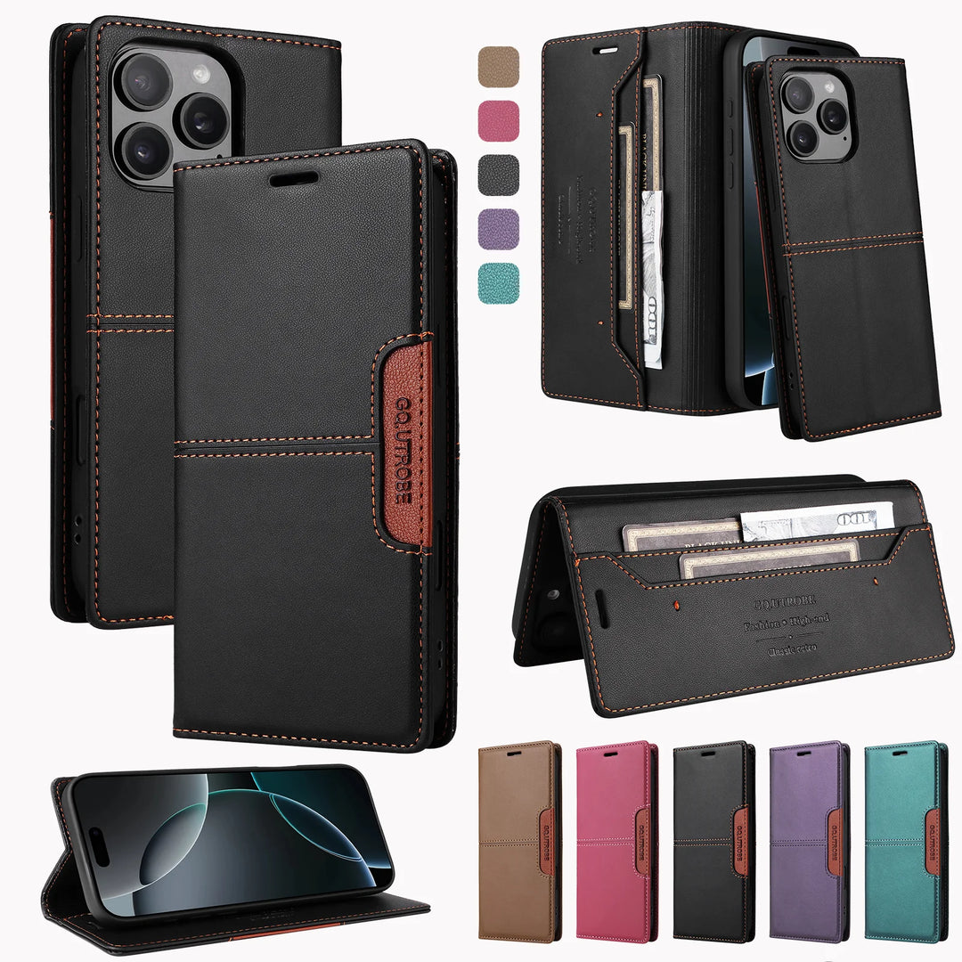 Magnetic Leather Flip Wallet Case Card Slot iPhone 11-17