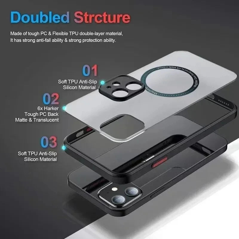 Luxury Matte Armor MagSafe iPhone Case | Magnetic Wireless Charging Shockproof Cover iPhone 16–11