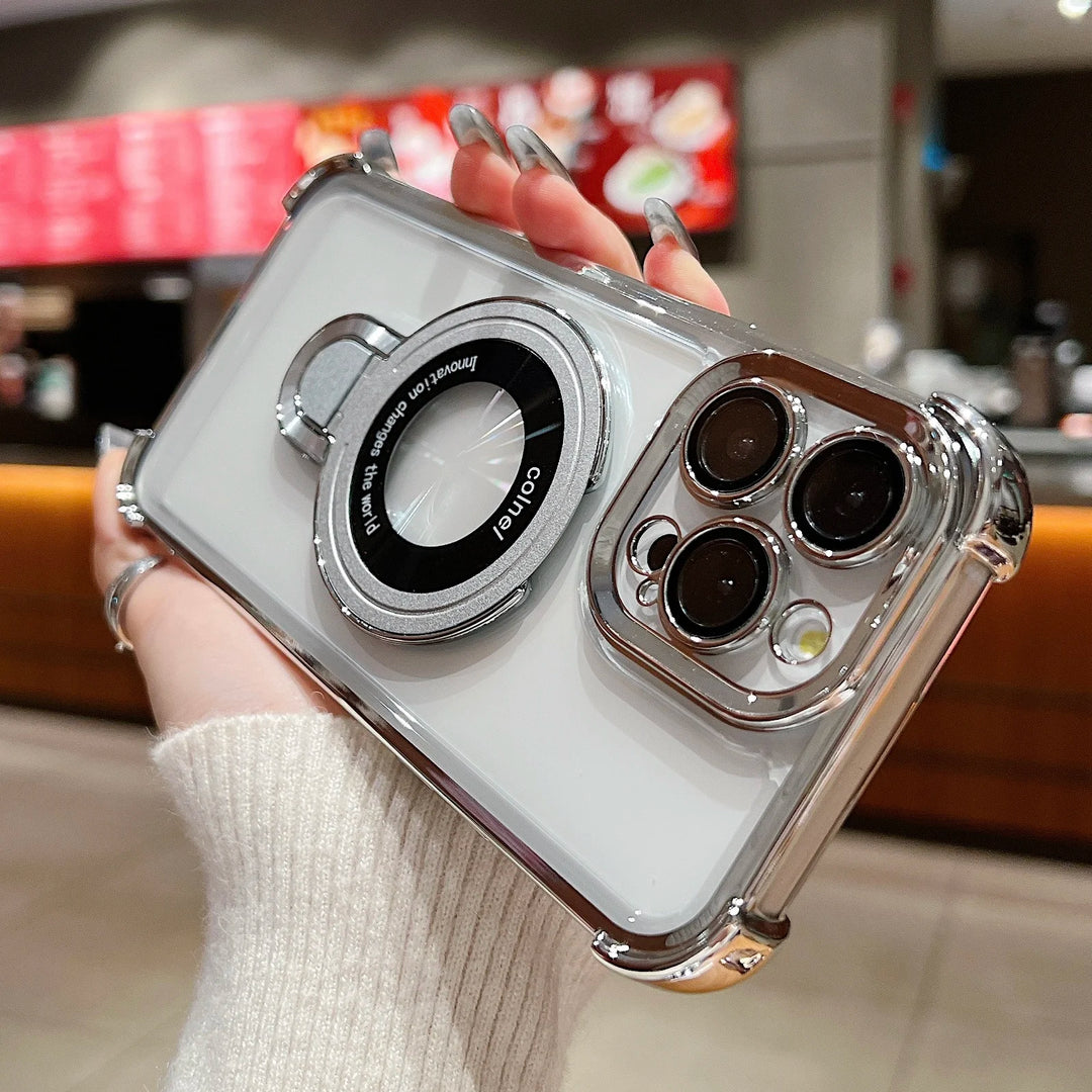 EIENACOCO Magnetic Bracket iPhone Case | MagSafe Ring Kickstand Shockproof | iPhone 17–12 Pro Max