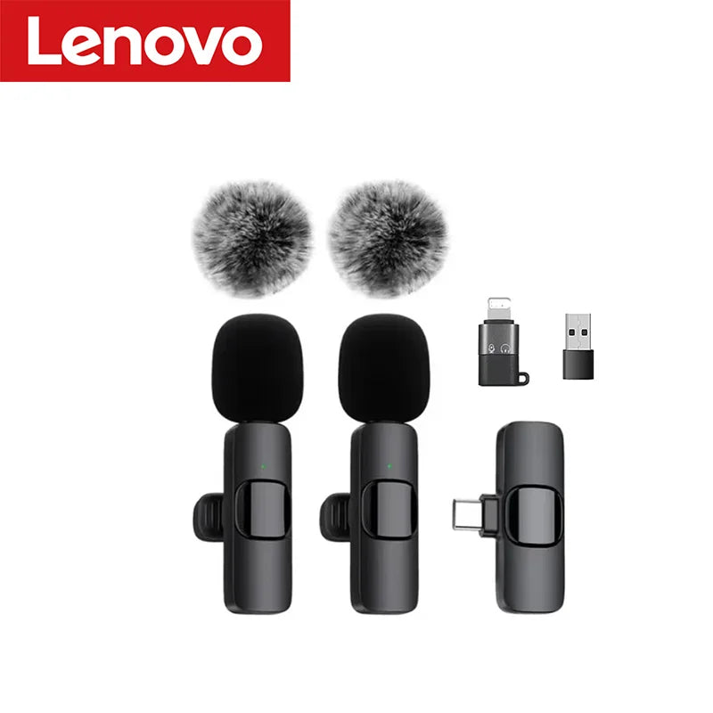 Lenovo Wireless Lavalier Microphone | Mini Clip-On Mic for iPhone Android Live Stream