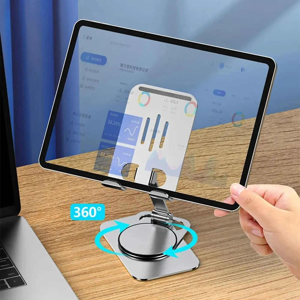 K61 Metal 360° Rotating Phone Tablet Stand | Foldable Adjustable Desk Holder for iPhone iPad