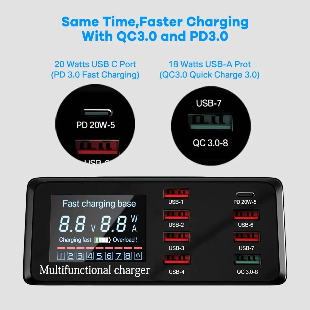 ASOMETECH 100W 8-Port USB Charging Station Wireless