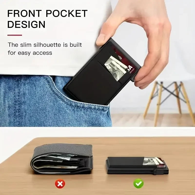 Slim Magnetic Pop-Up Card Holder RFID Blocking Wallet Unisex