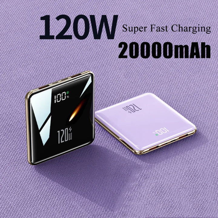 20000mAh 120W Ultra-Thin Power Bank with 4 Built-in Cables for Fast Charging