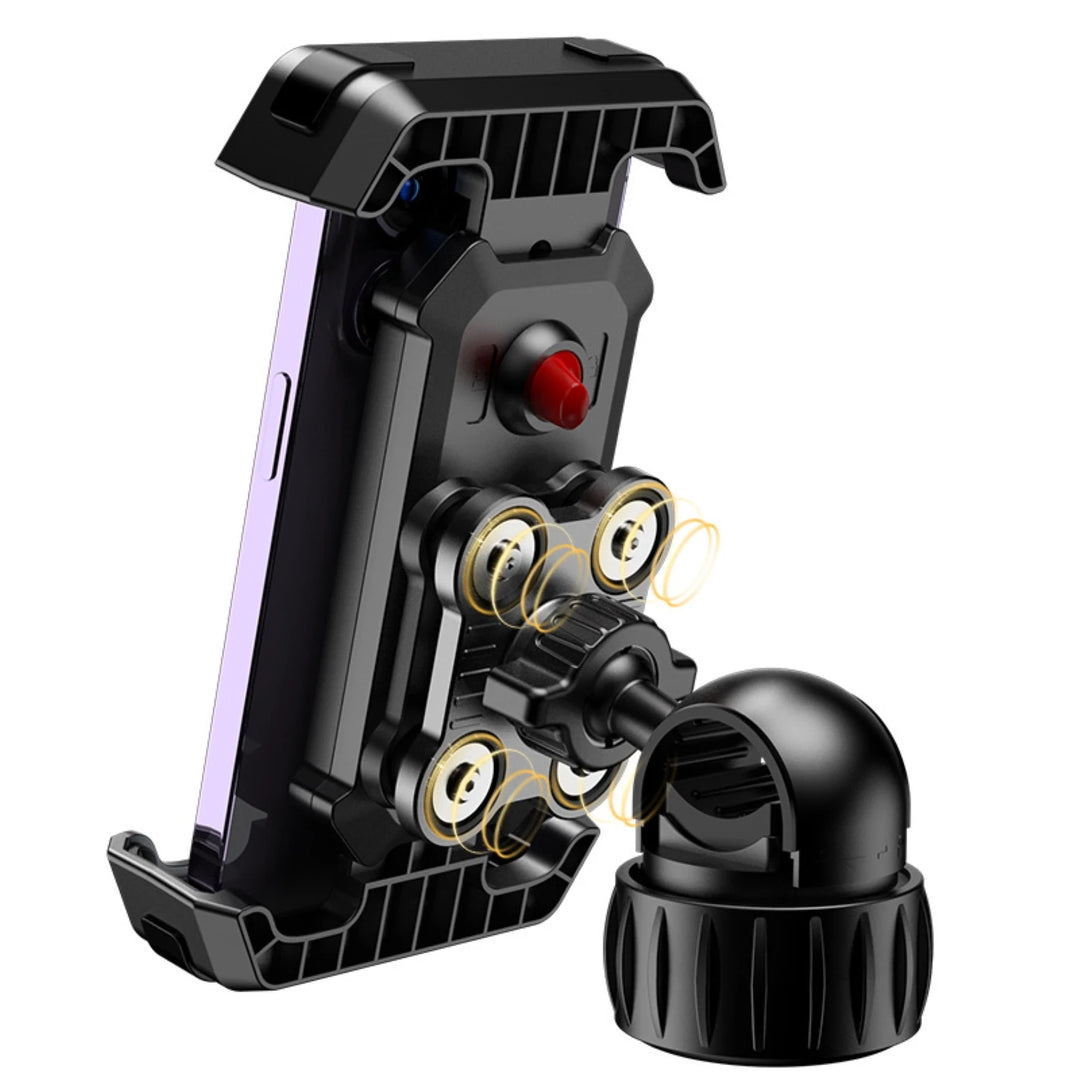 Anti-Vibration Bike Phone Mount – 360° Shock Absorber Handlebar Clamp