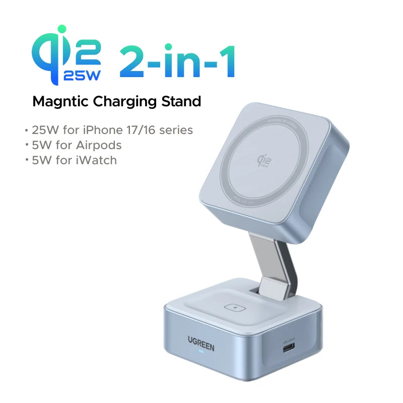 UGREEN MagFlow Qi2.2 25W 2-in-1 Magnetic Charger Stand