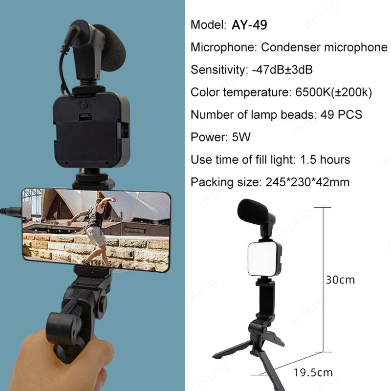 Smartphone Vlogging Kit with LED Light & Microphone for Professional Content