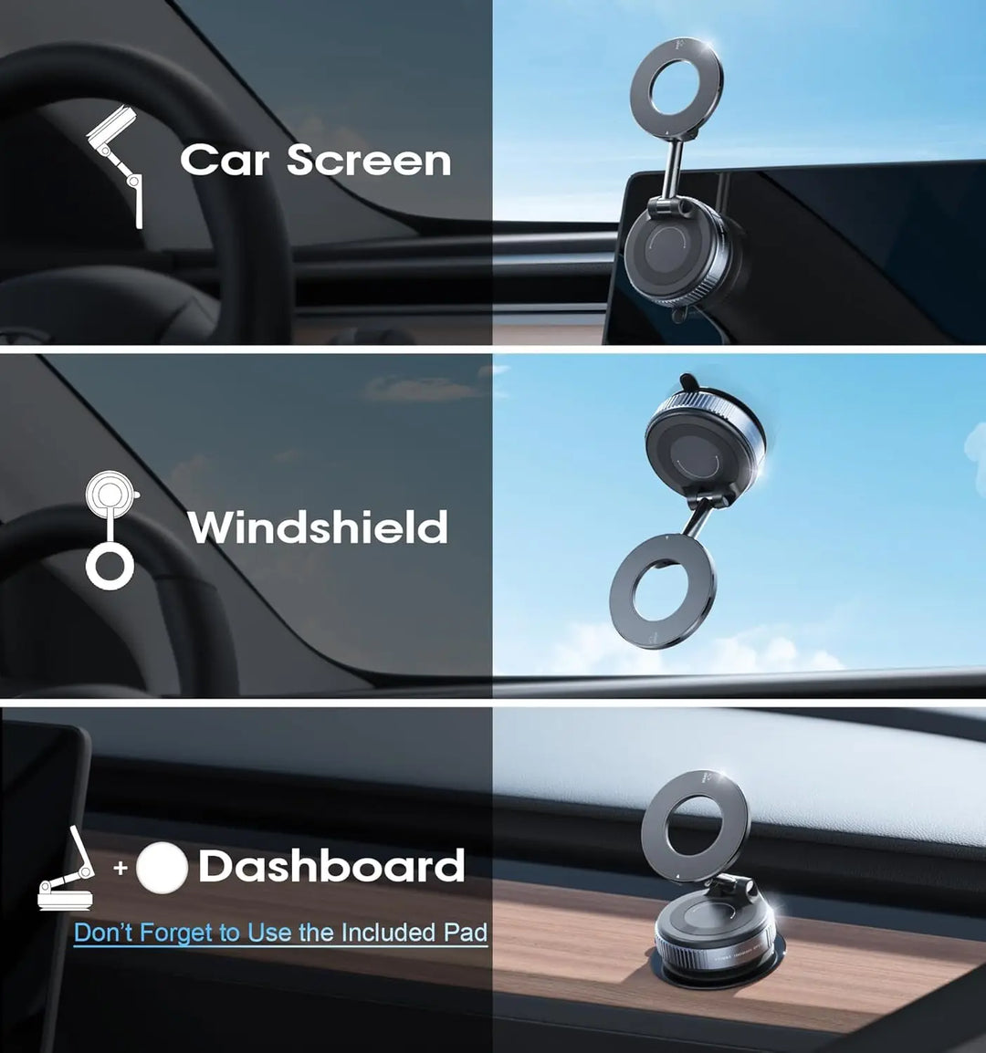 Magnetic car phone mount with folding arm, image 2