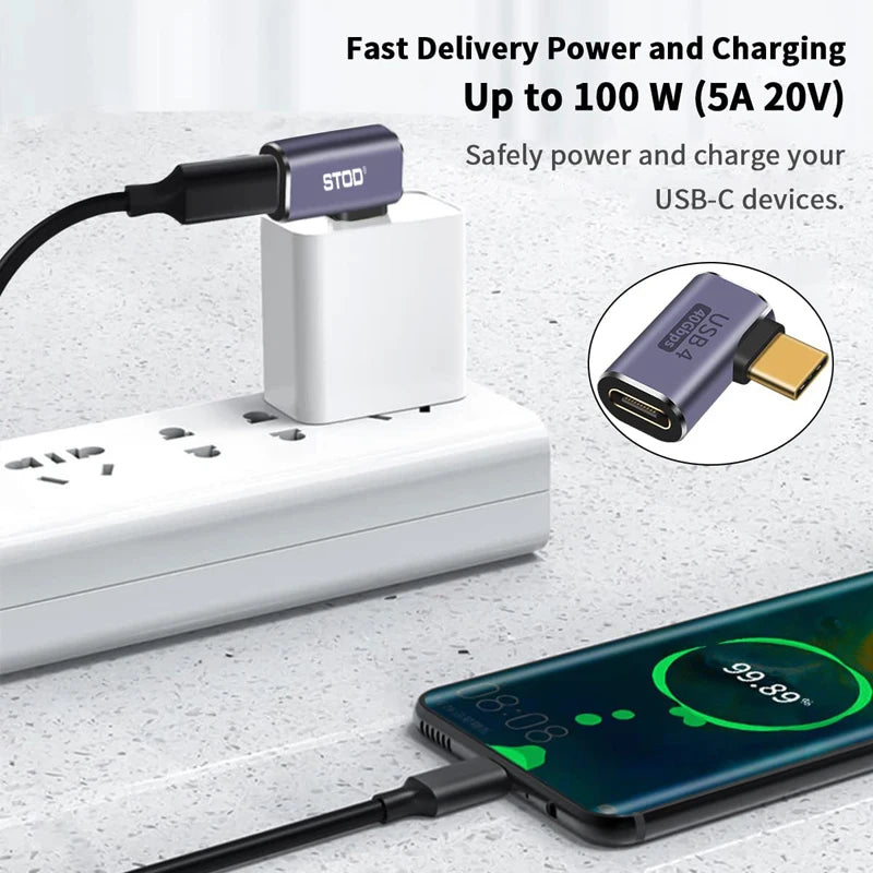 USB4 40Gbps 90° OTG USB-C Adapter | 100W 8K 60Hz Data Converter for MacBook iPad iPhone
