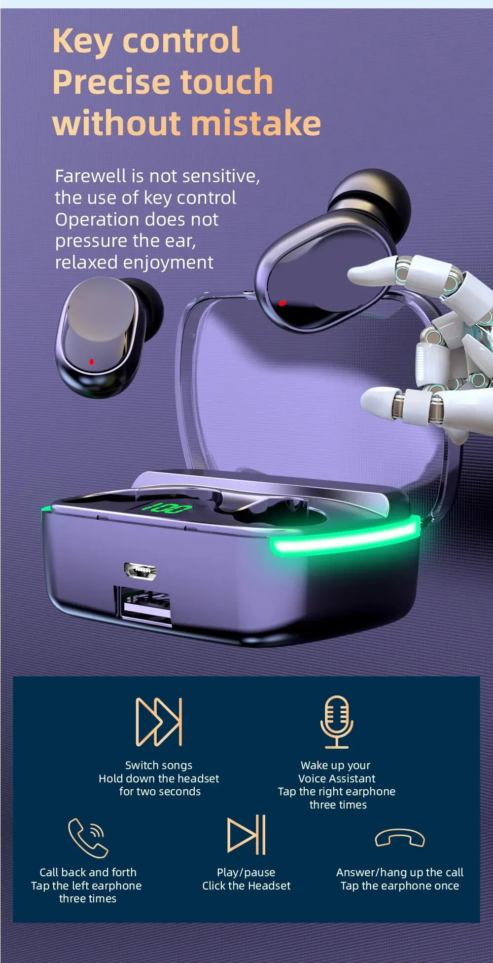 M60 TWS Earphones - Wireless Bluetooth 5.3 Earbuds