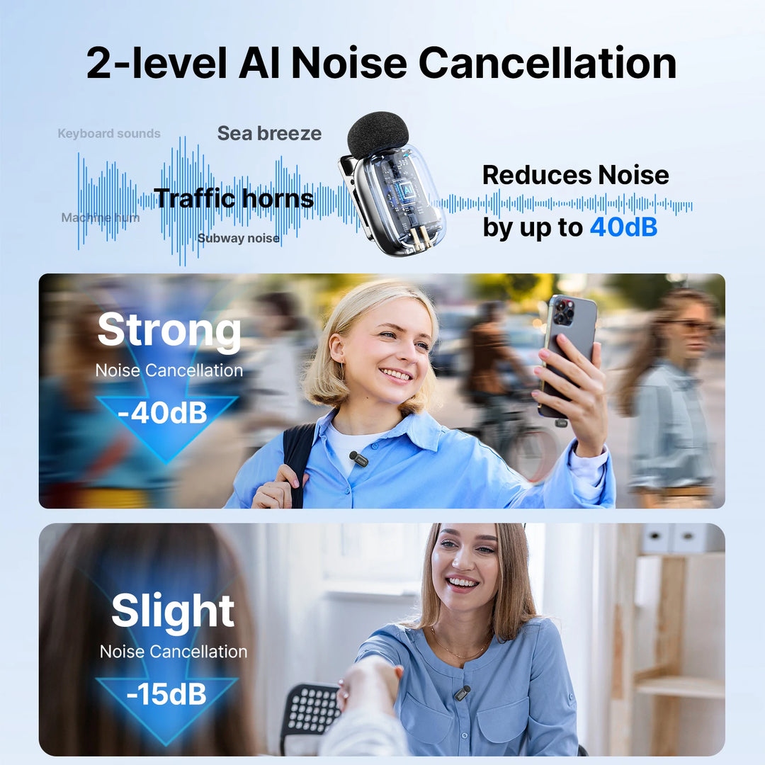 BOYA Mini 2 Wireless Lavalier Mic | AI Noise Cancellation 24-Bit for iPhone Android