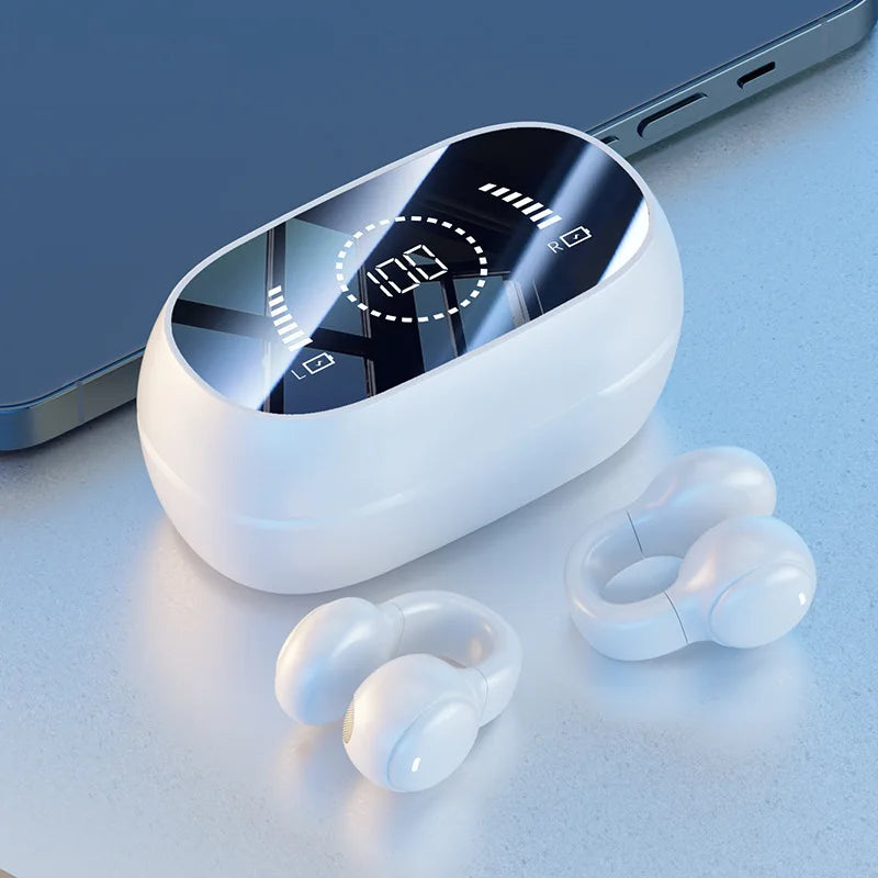 BT 5.3 Mirror Ear Clip Headphones | Digital Display OWS | HiFi Lossless AAC | Sport Wireless