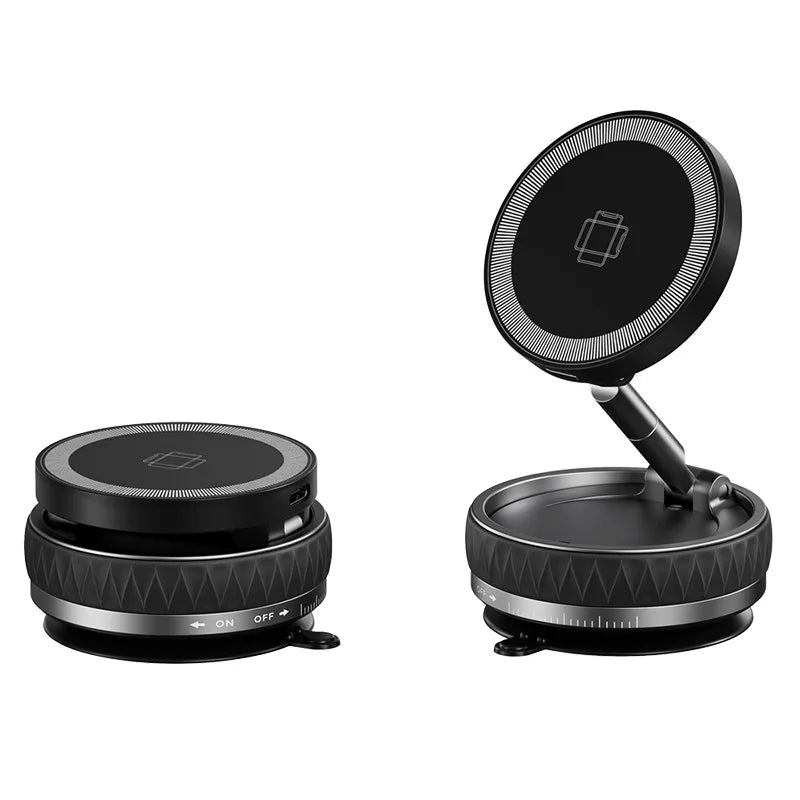 KEBETEME 15W Wireless Charging Car Mount – Vacuum Suction Magnetic Phone Holder