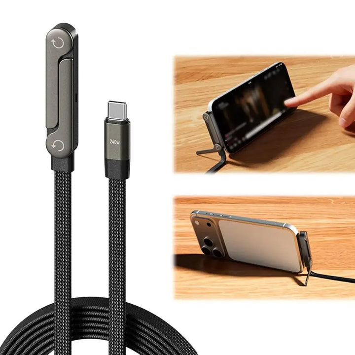 240W Fast Charging Cable Phone Stand 360° Rotation 2-in-1