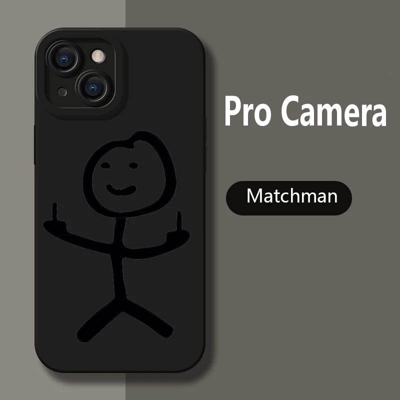 Cartoon Matchman iPhone Case | Funny Cute Matte TPU Shockproof Cover iPhone 15–7 XR XS SE