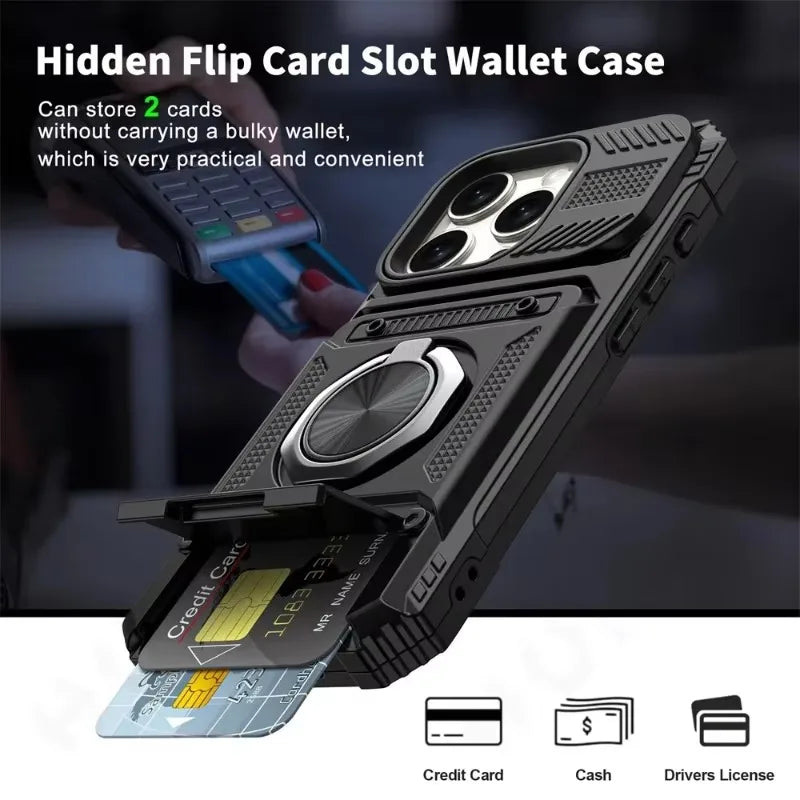 iPhone Magnetic Wallet Case Kickstand Heavy Duty Card Holder