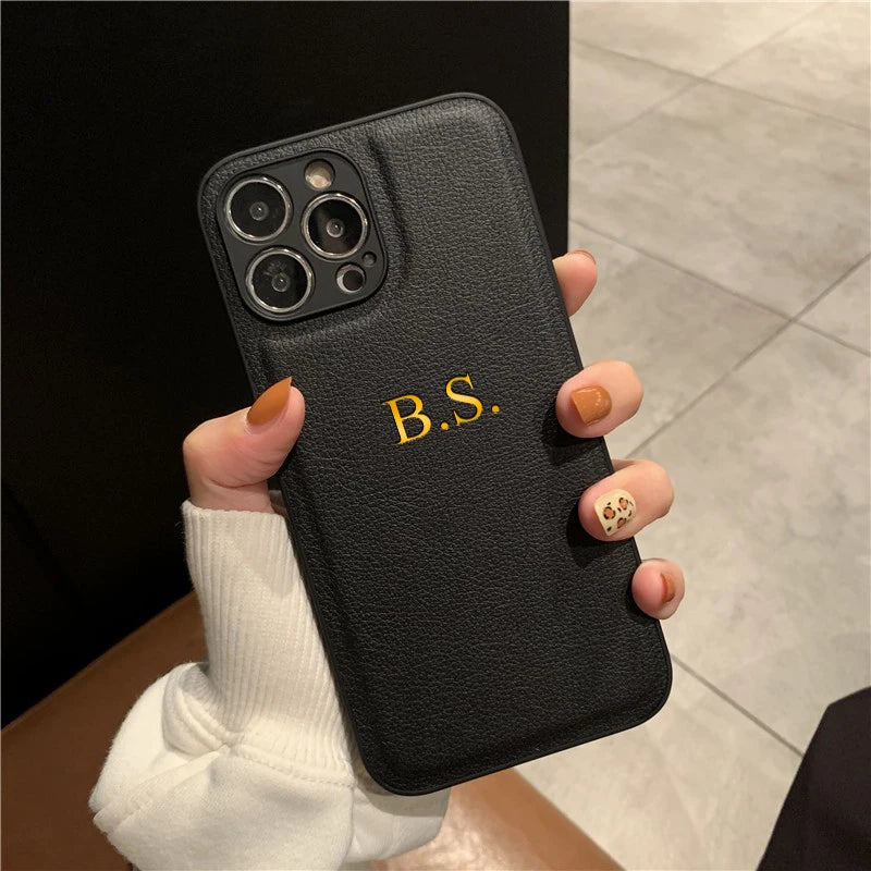 Custom Personalized Luxury PU Leather iPhone Case - Gift Cover for iPhone 11 to 17 Pro Max Air