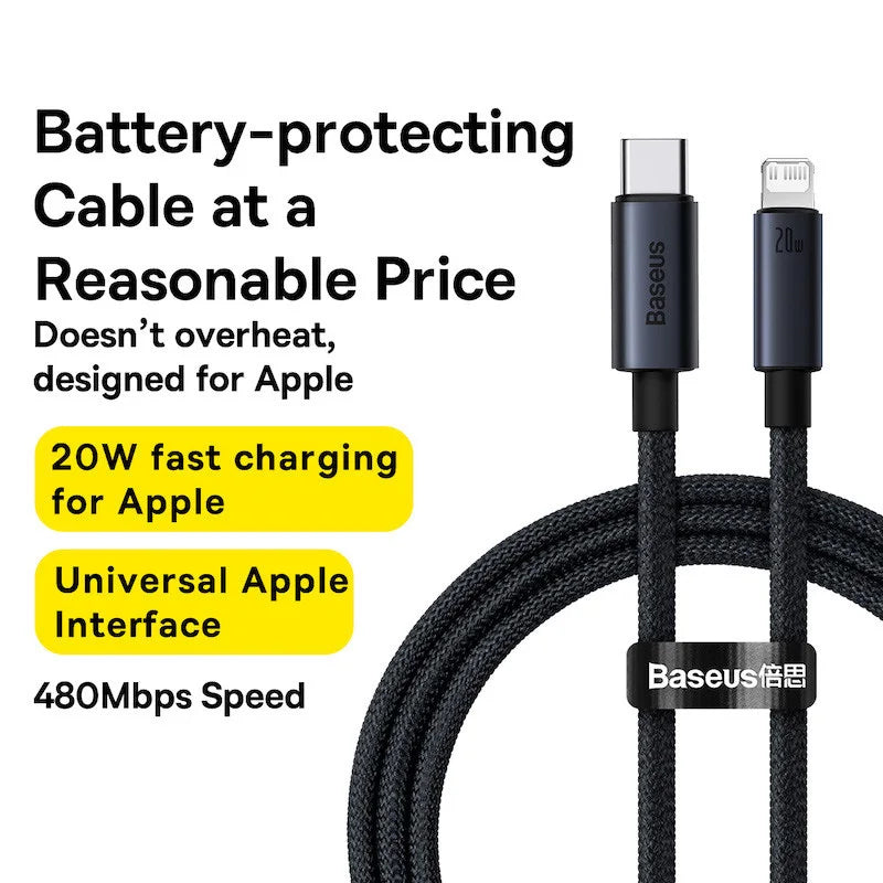 Baseus USB-C to Lightning Cable 3A | 20W PD Fast Charging Braided for iPhone 13 12 11 X XR 8