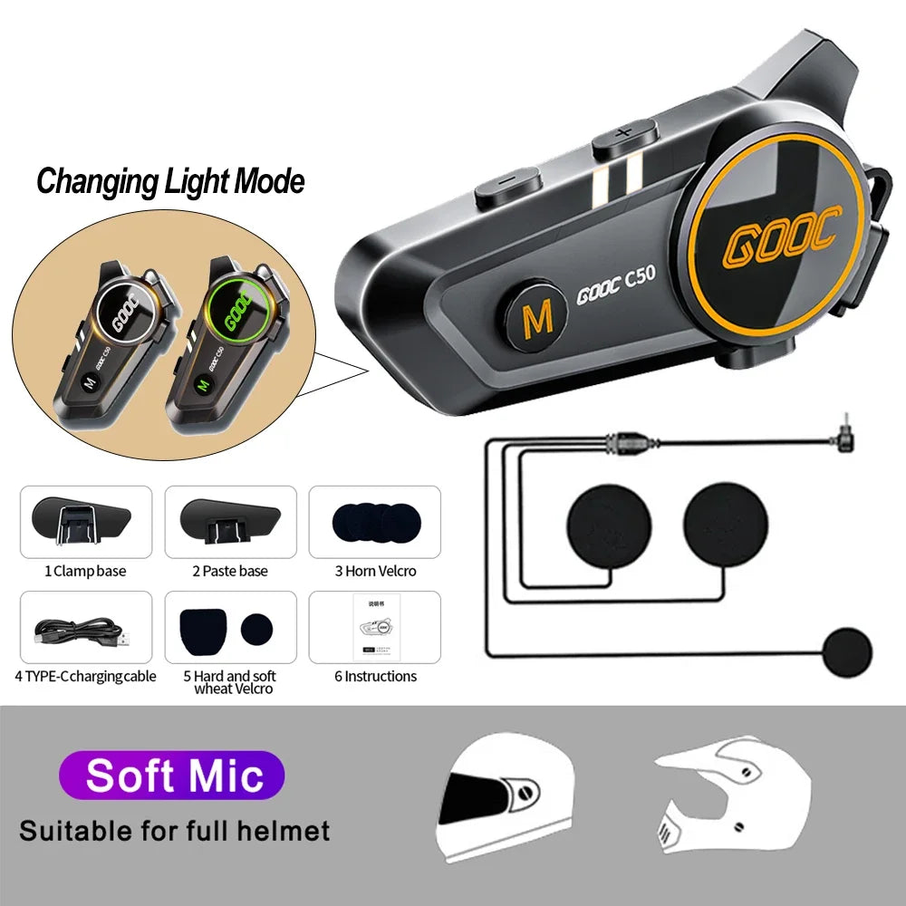 VELEV C50 Waterproof Bluetooth Motorcycle Helmet Headset — waterproof motorcycle helmet headset