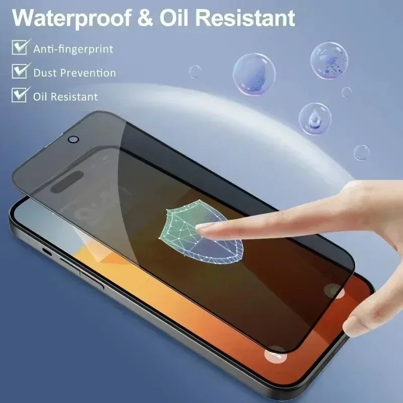 1-5 pack full cover anti-spy privacy glass for iPhone 16 15 14 Pro Max 13 11 X XR XS Max. Anti-fingerprint, anti-shatter, HD clear. Free shipping!