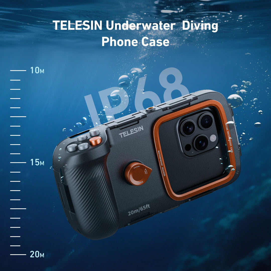 TELESIN Diving Phone Case Waterproof Grip 20m IP68 Bluetooth
