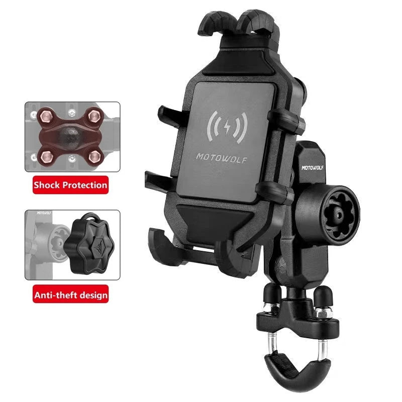 MOTOWOLF Motorcycle Wireless Charging Phone Mount – 3.0 Quick Charge GPS Holder
