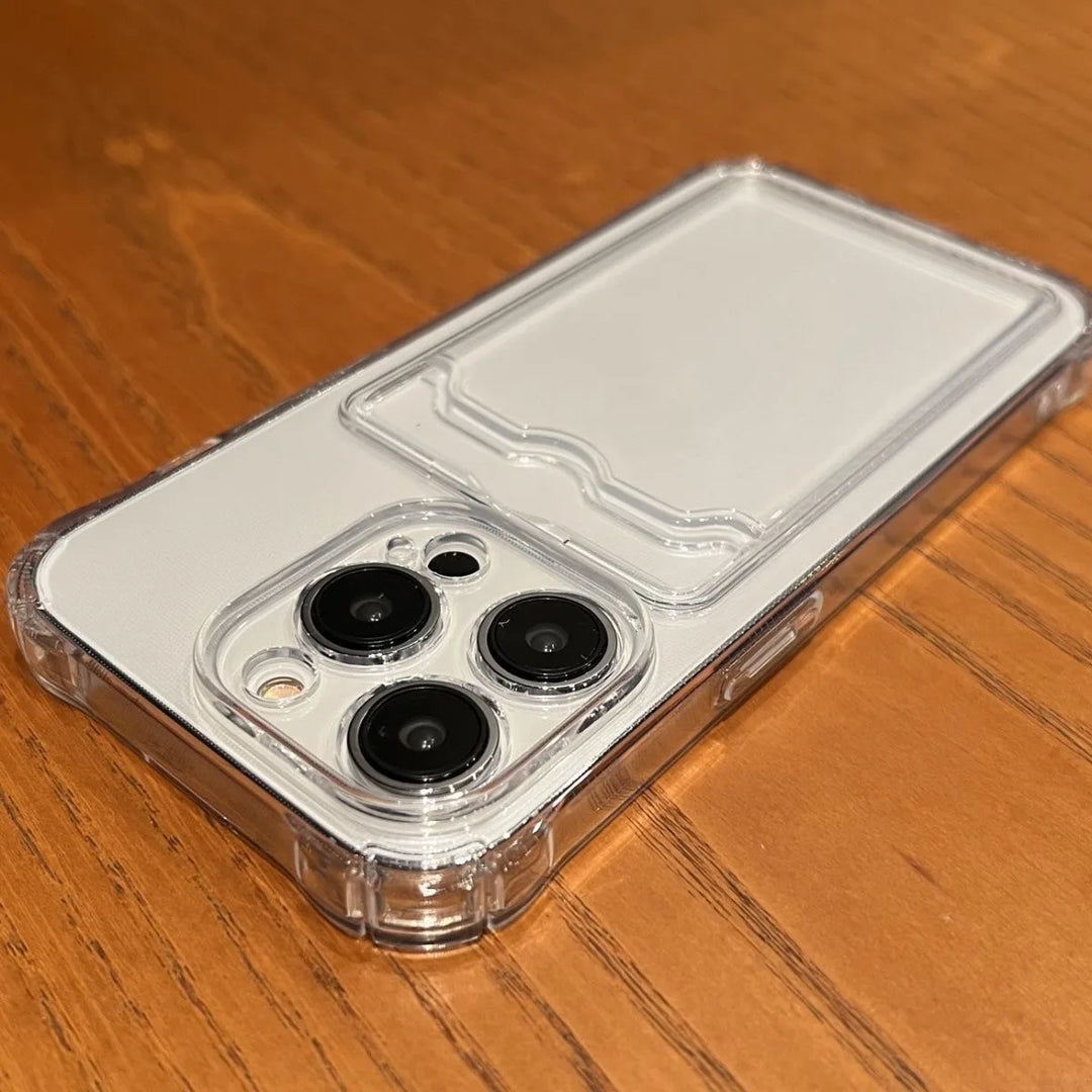 Transparent iPhone Case with Card Slot - Slim Shockproof Cover
