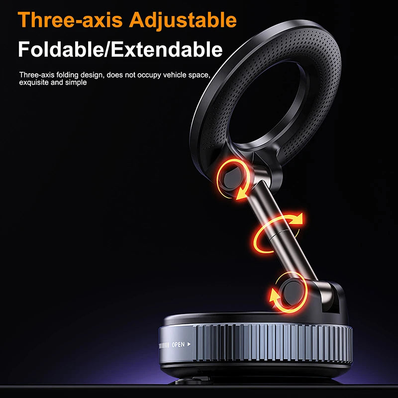 BMAD 16-Magnet Vacuum Car Phone Holder | 360° Foldable Aluminum | Dashboard Windshield Live Stream