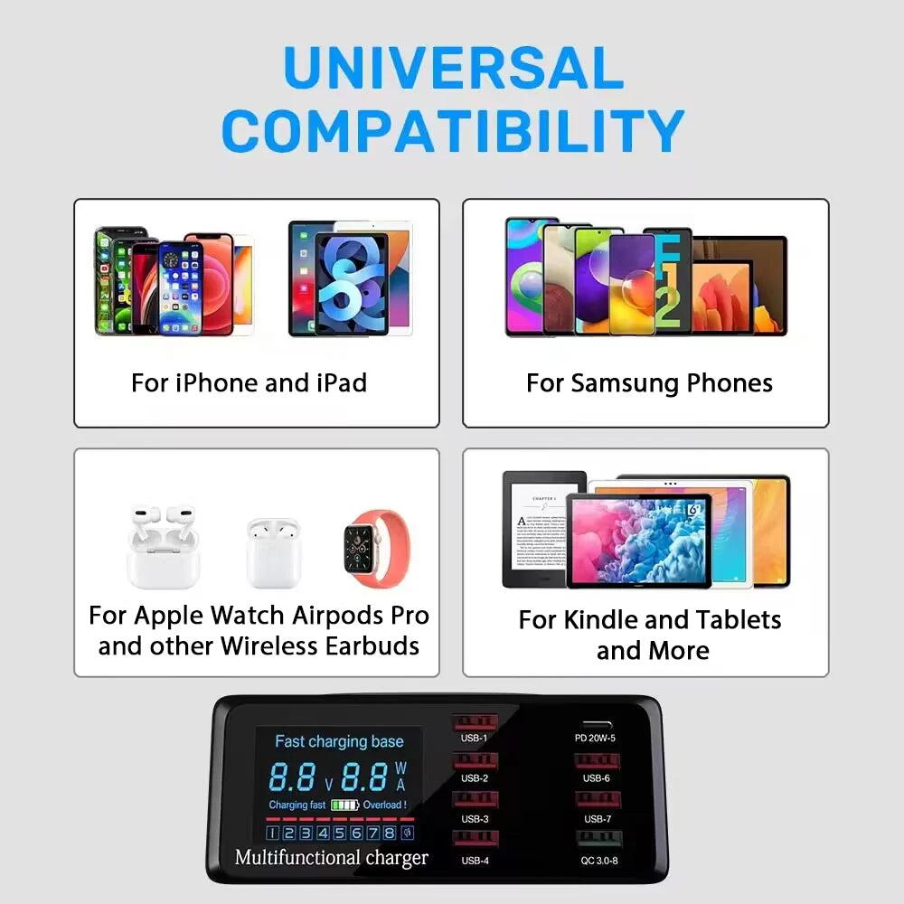 ASOMETECH 100W 8-Port USB Charging Station Wireless