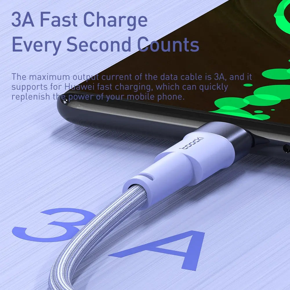 Toocki 2-Pack 3A USB-A to Type-C Cable | Fast Charging Braided Cord Xiaomi Realme Poco Samsung
