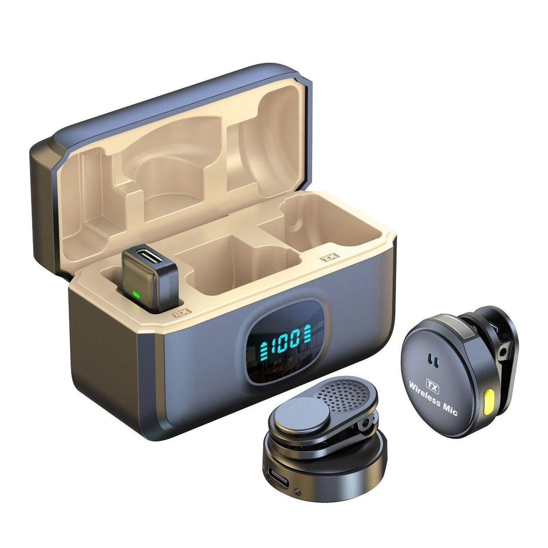 Wireless Lavalier Microphone 2.4GHz | Magnetic Clip-On Mic with Charging Case for iPhone Android