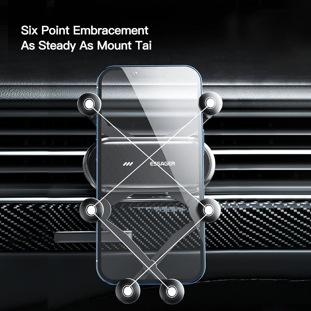ESSAGER Gravity Car Phone Holder | Air Vent Mount 6-Point Grip for iPhone 14 13 Samsung Xiaomi