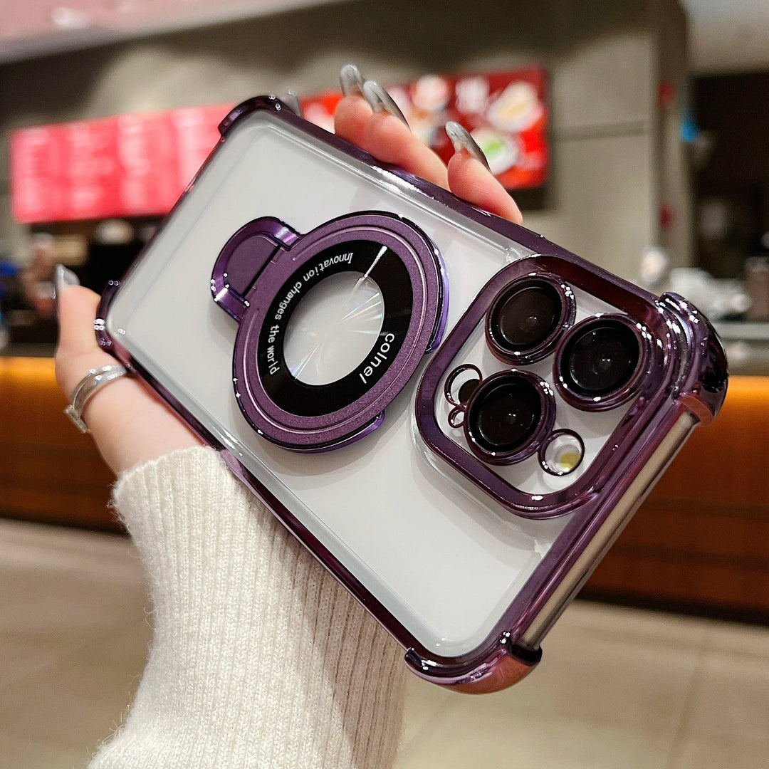 EIENACOCO Magnetic Bracket iPhone Case | MagSafe Ring Kickstand Shockproof | iPhone 17–12 Pro Max
