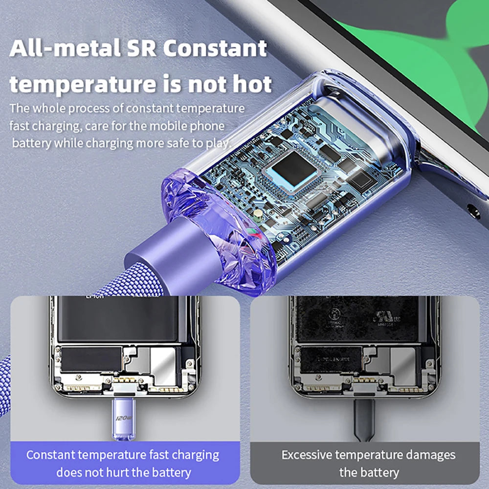 120W 6A USB-A to USB-C Fast Charging Cable | Braided Data Cord Xiaomi Oppo Samsung PD Quick Charge