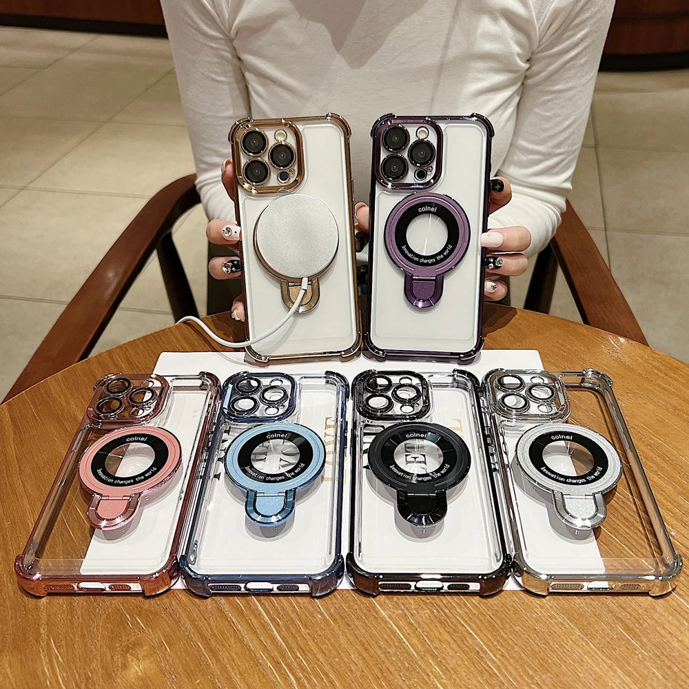 EIENACOCO Magnetic Bracket iPhone Case | MagSafe Ring Kickstand Shockproof | iPhone 17–12 Pro Max