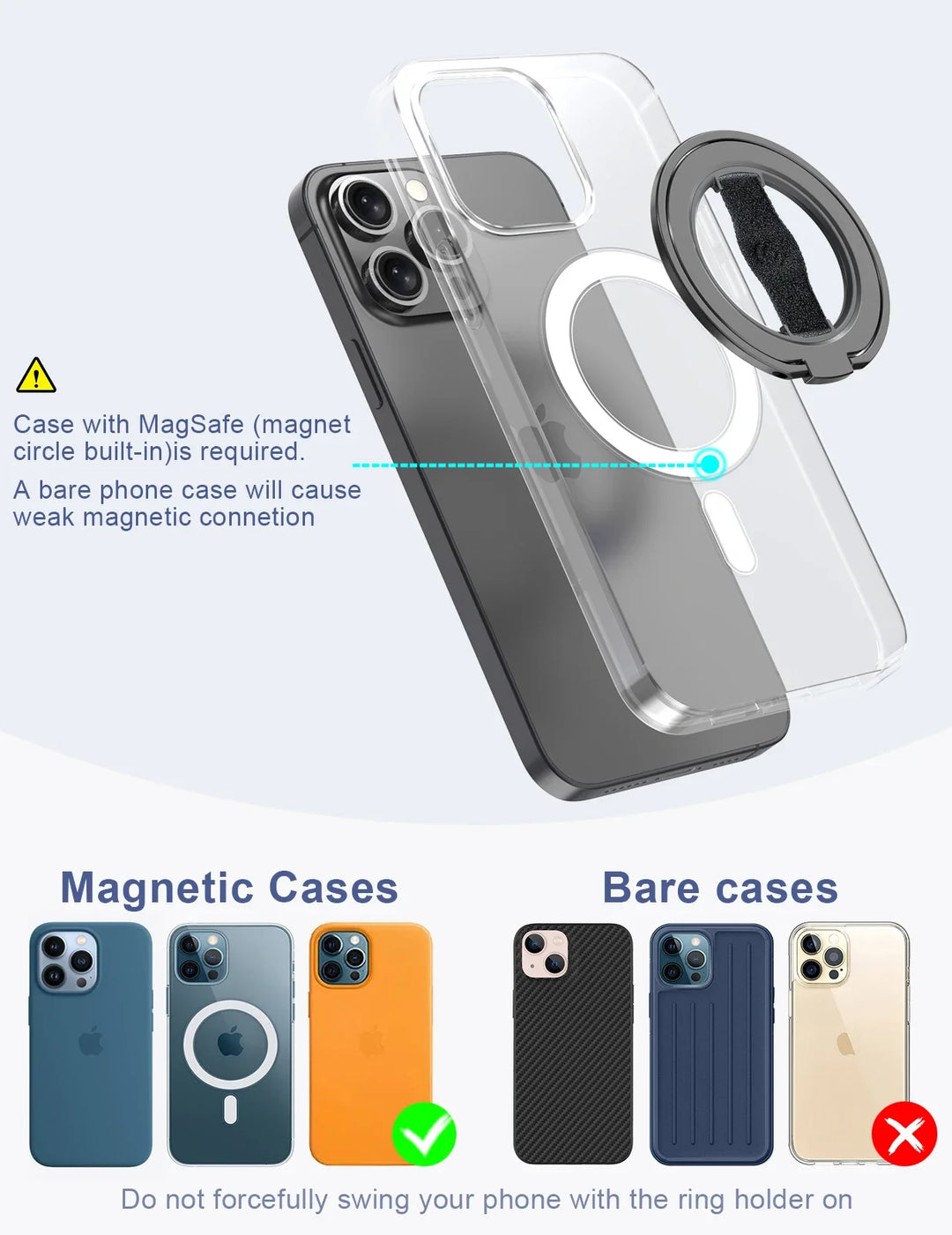 EWA MagOne MagSafe Ring Holder – Magnetic Kickstand for iPhone 16/15/14