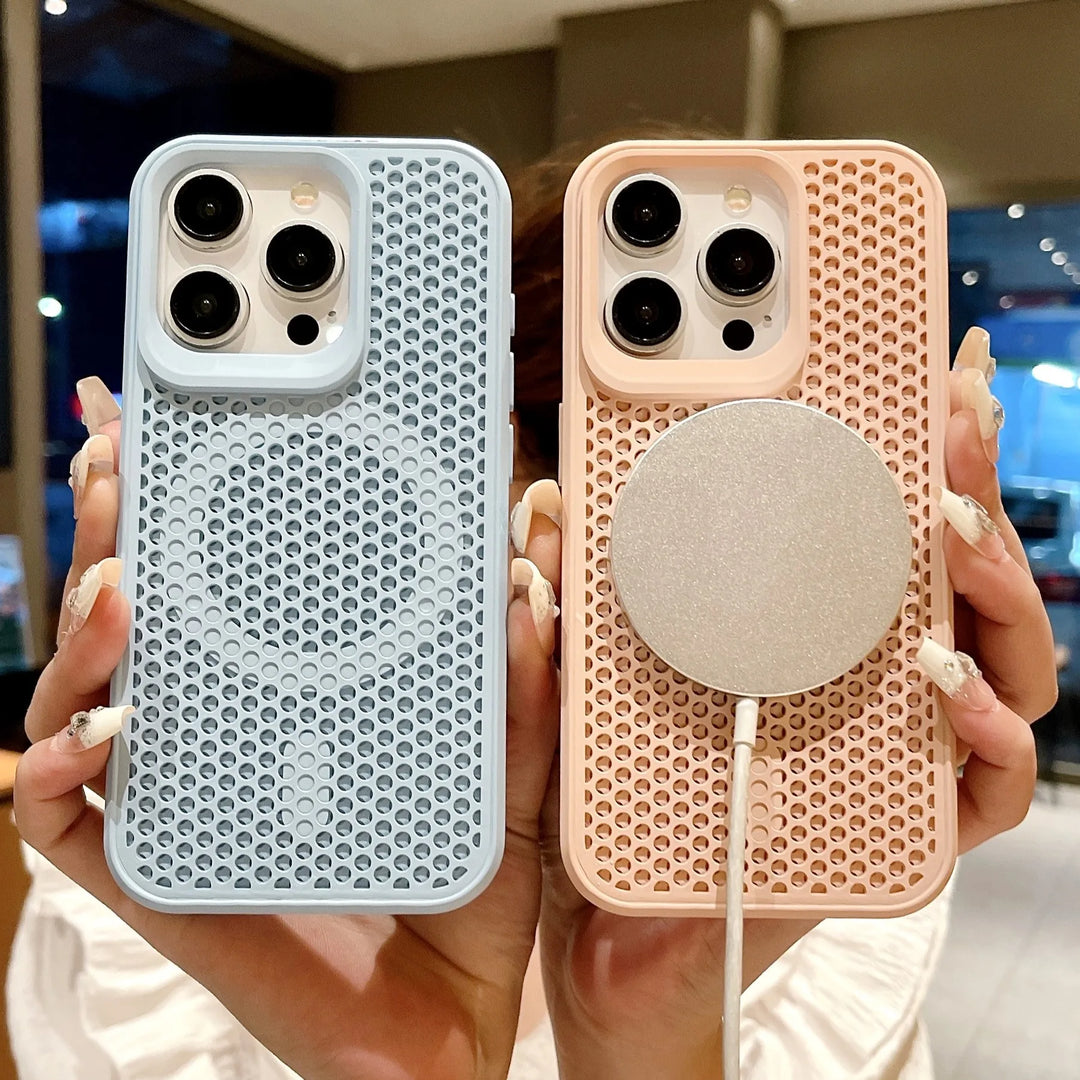 DIXSG MagSafe Cooling Breathable iPhone Case | Heat Dissipation Mesh Shockproof Cover iPhone 16–12