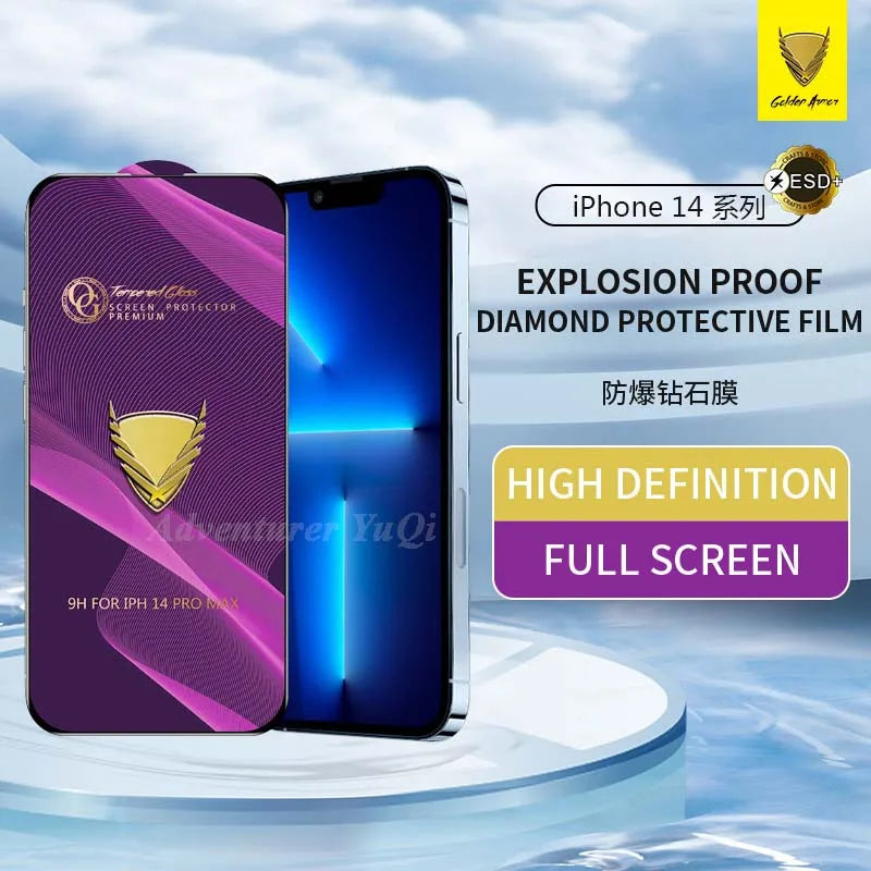 2-Pack AdvenQi Golden Armor Tempered Glass iPhone 17 16 15 14 13 12 11 X XR XS 7 8 Plus Full Glue