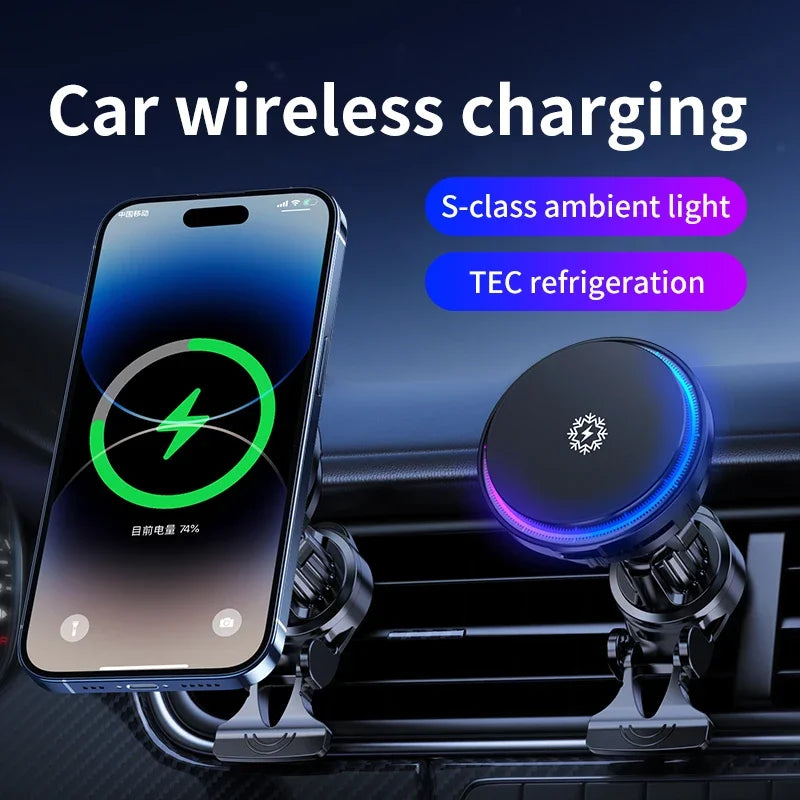 VIKEFON 15W Cooling MagSafe Wireless Car Charger | RGB Fan Mount for iPhone 16 15 14 13 12