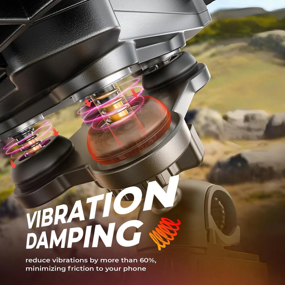Anti-Vibration Bike Phone Mount – 360° Shock Absorber Handlebar Clamp
