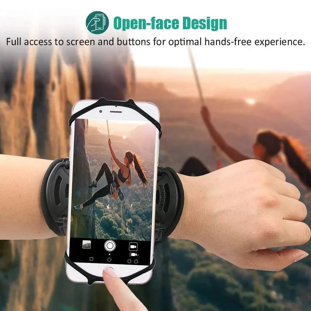 360° Rotatable Sports Wristband Phone Holder – Running Armband for Hiking Biking