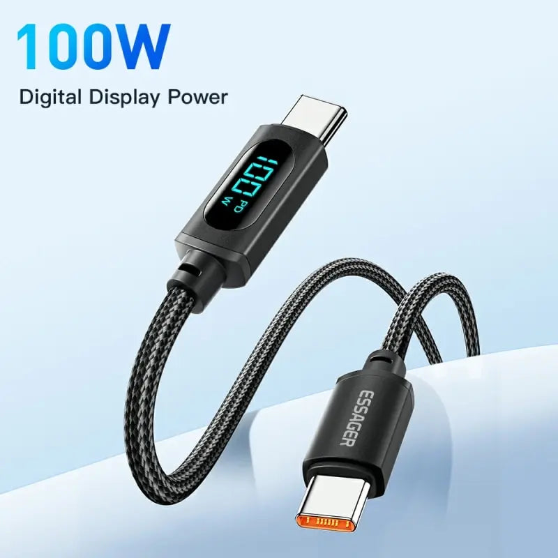 ESSAGER 100W USB-C to C Cable with LED Display | PD Fast Charging Xiaomi POCO Realme MacBook iPad