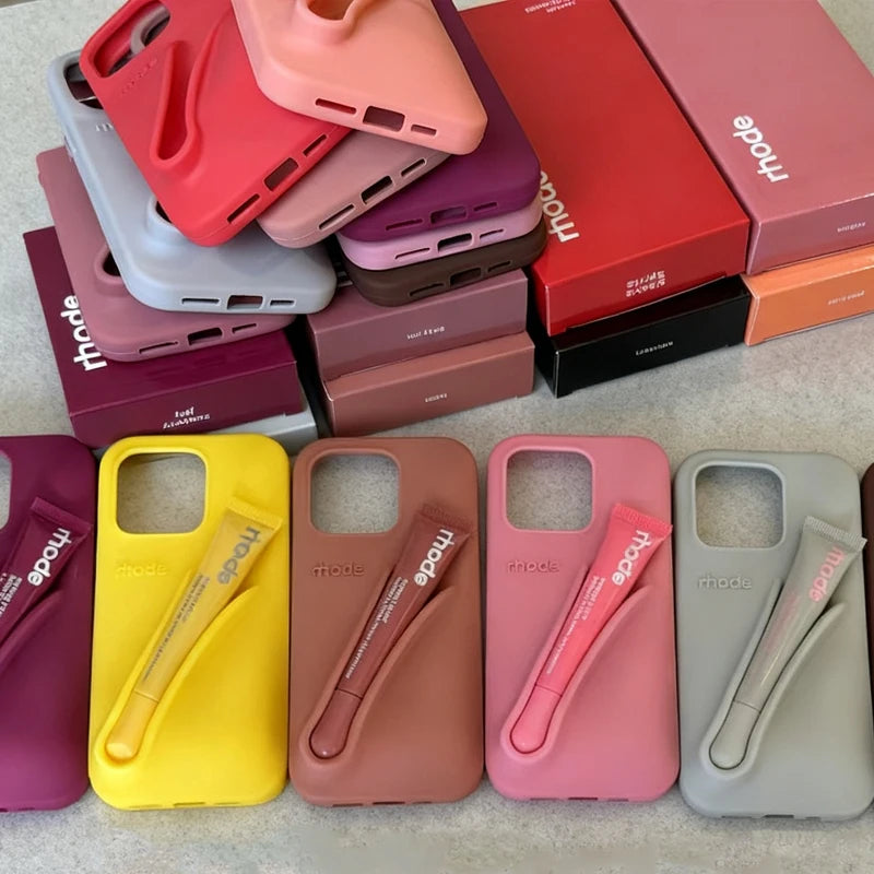 Lemontini Lip Gloss Holder iPhone Case | Rhode-Style Silicone Lipstick Cover iPhone 17–12