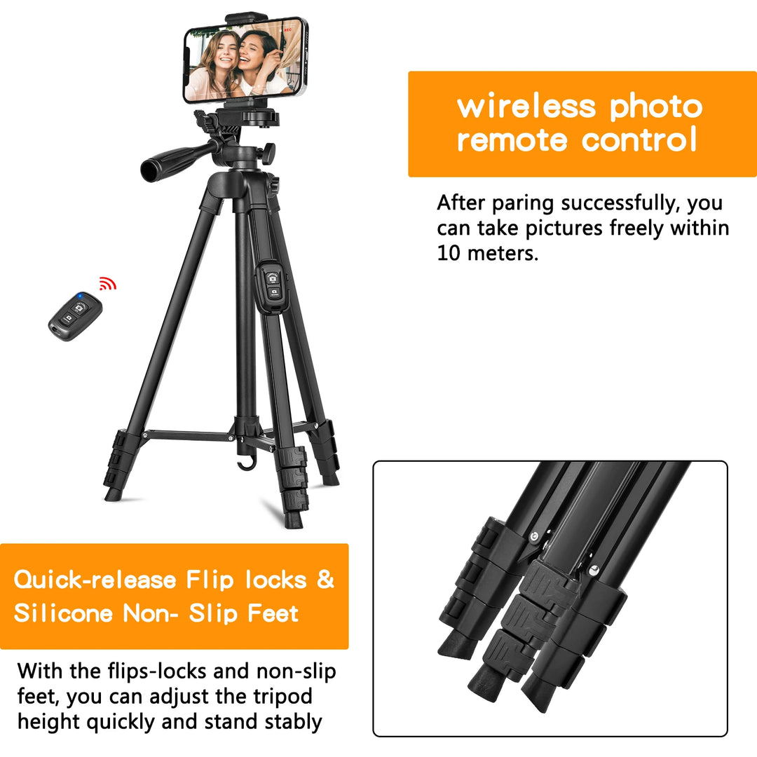 60" Aluminum Tripod with Remote DSLR Phone Camera Stand